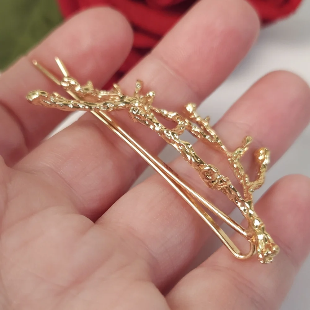 Gold Plated Twig Branches Hair Pin Boho Style Bobbie Pin
